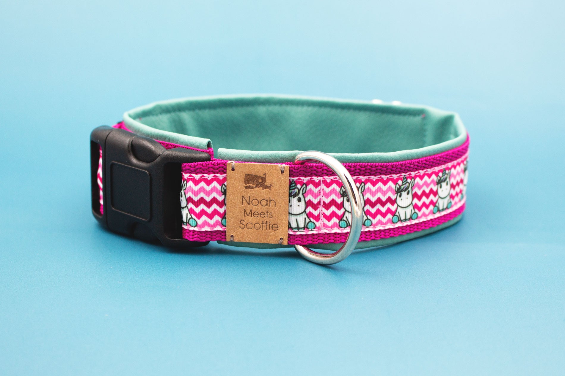Detail Hundehalsband UNI-CORNI – fröhliches Comic-Einhorn-Design, mintgrün gefüttert