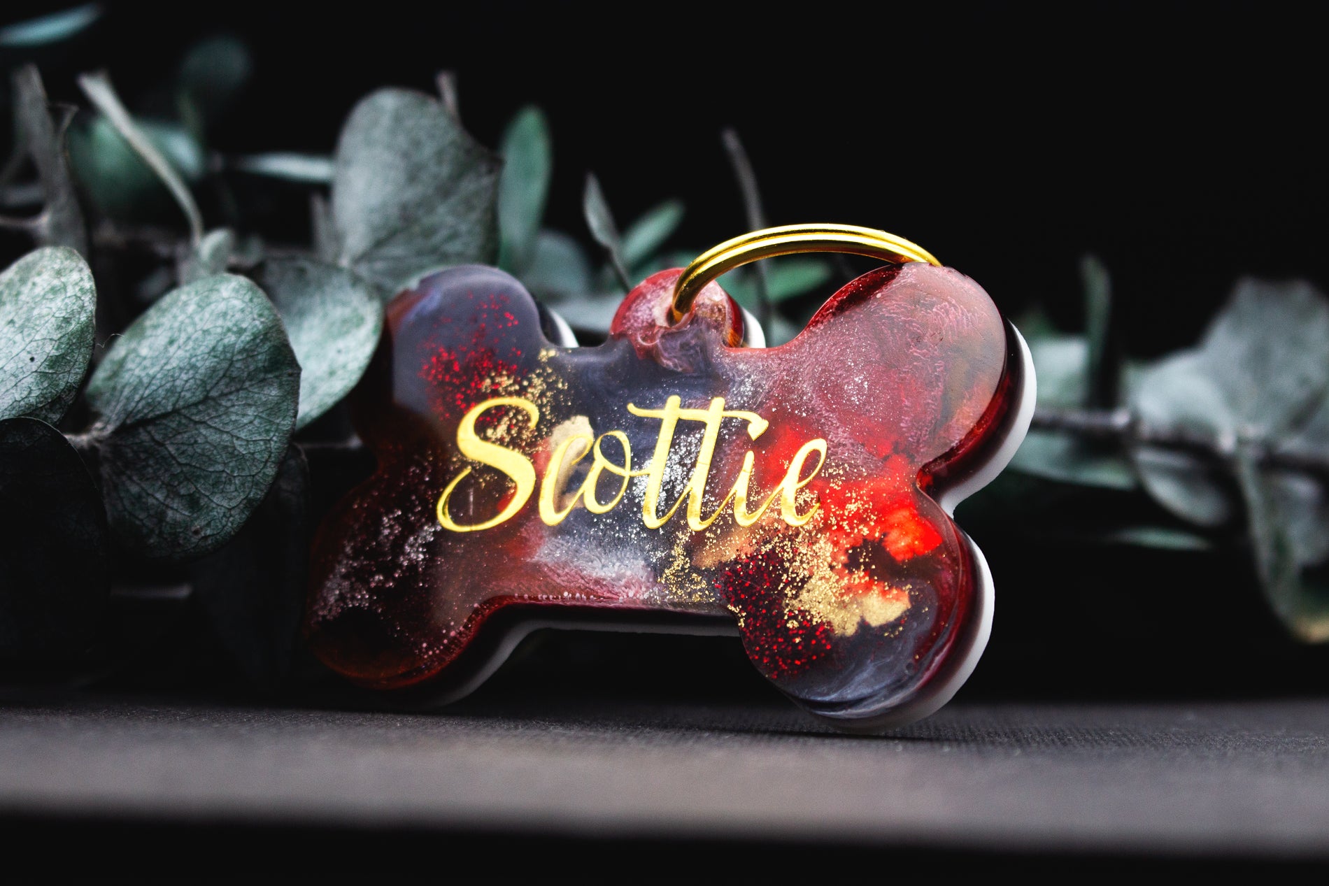 Einzigartige Hundemarke FEUERGLUT aus Resin, Name und Telefonnummer möglich, handgefertigtes Unikat