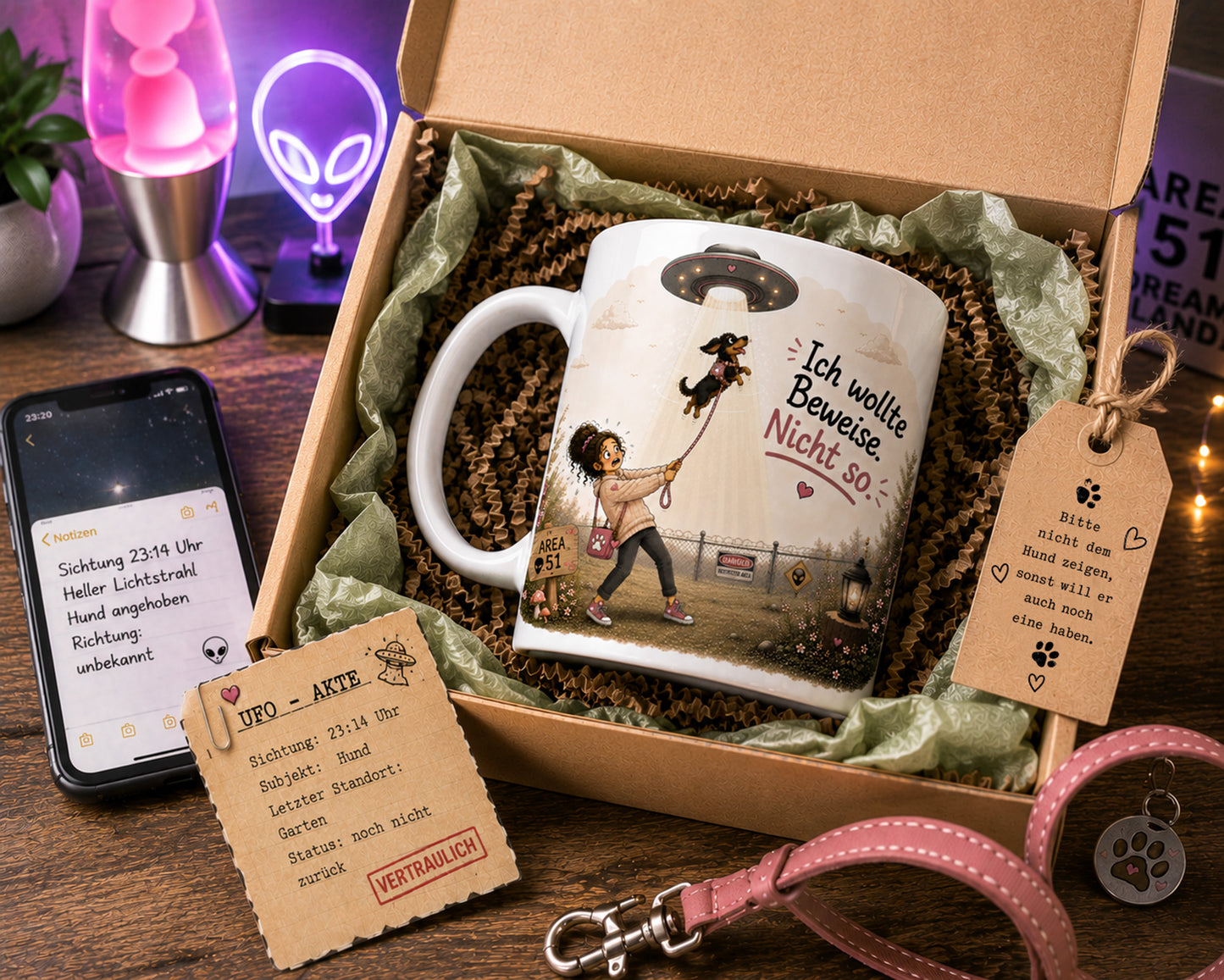 Hundetasse mit Alien und UFO Motiv, lustiges Geschenk für Hundebesitzer, Hundemama und Sci-Fi-Fans