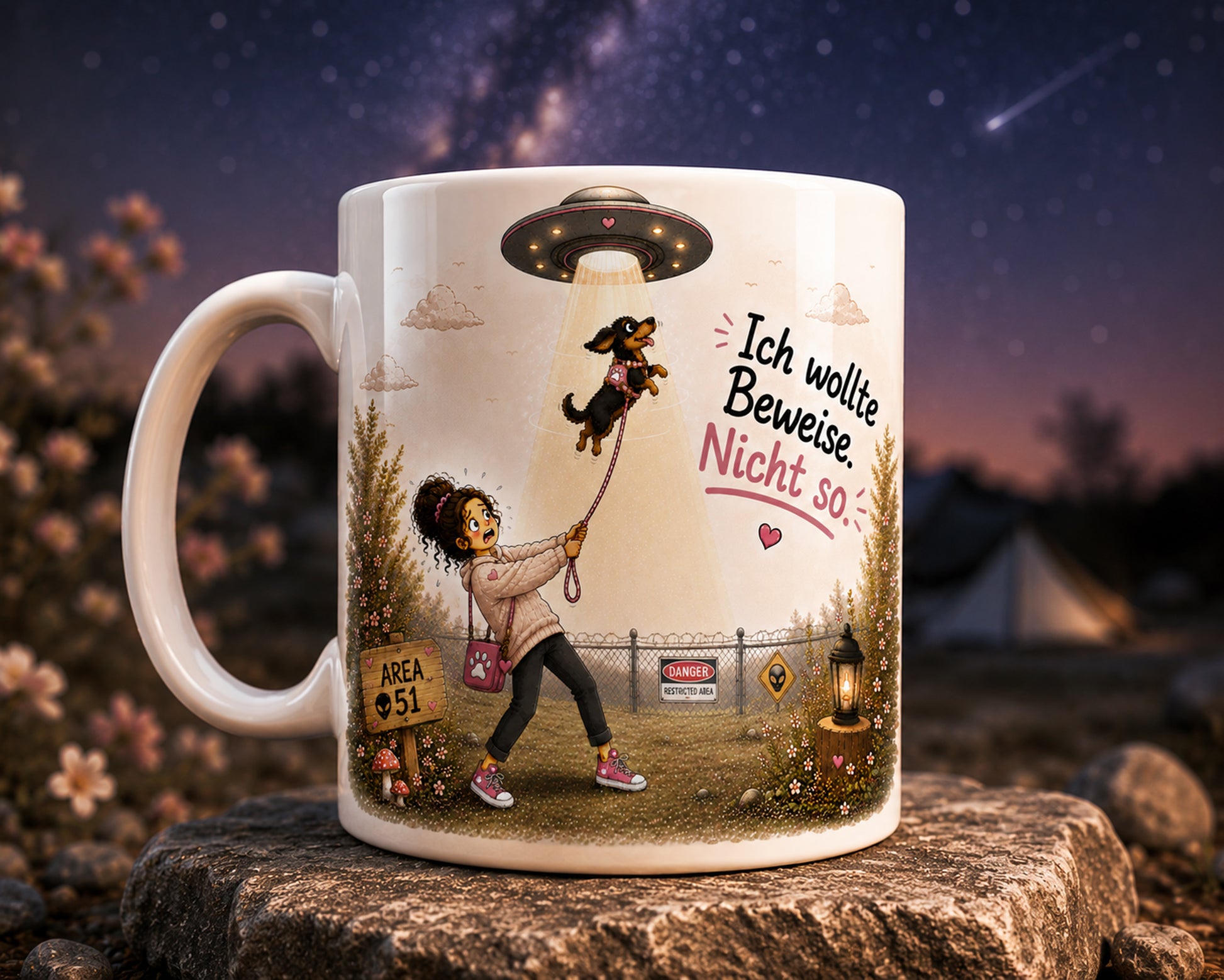Lustige Hundetasse mit Spruch Ich wollte Beweise Nicht so, Geschenk für Hundebesitzer mit Humor und Hund