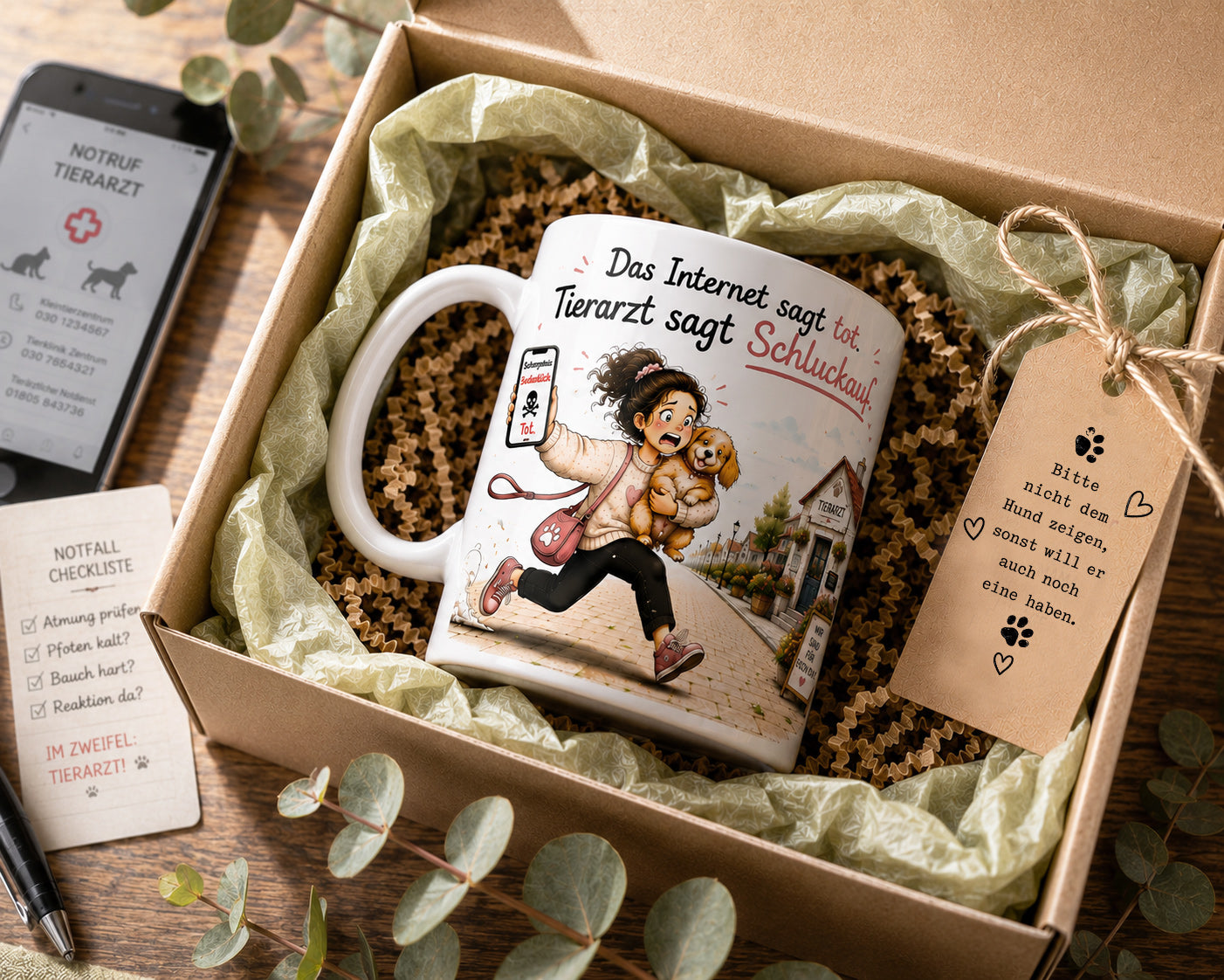 Hundetasse mit lustigem Spruch Das Internet sagt tot Tierarzt sagt Schluckauf, Geschenk für Hundebesitzer und Hundemamas