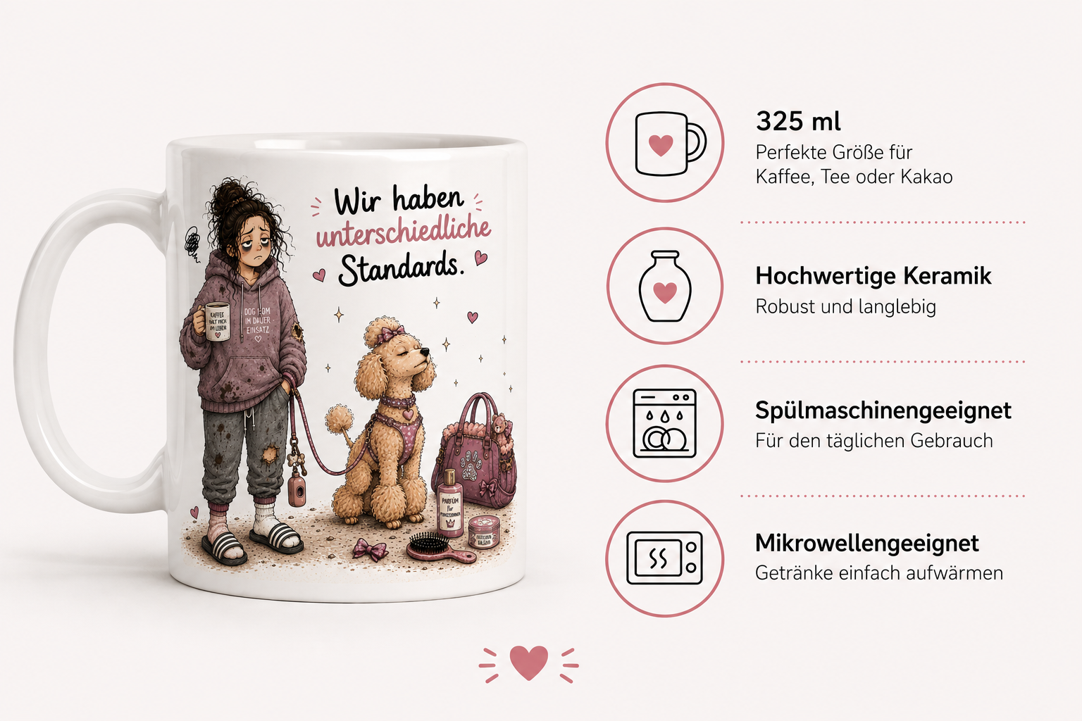 Geschenkbox mit Hundetasse, rosa Seidenpapier, Geschenkanhänger und zwei Überraschungsstickern von Noah meets Scottie