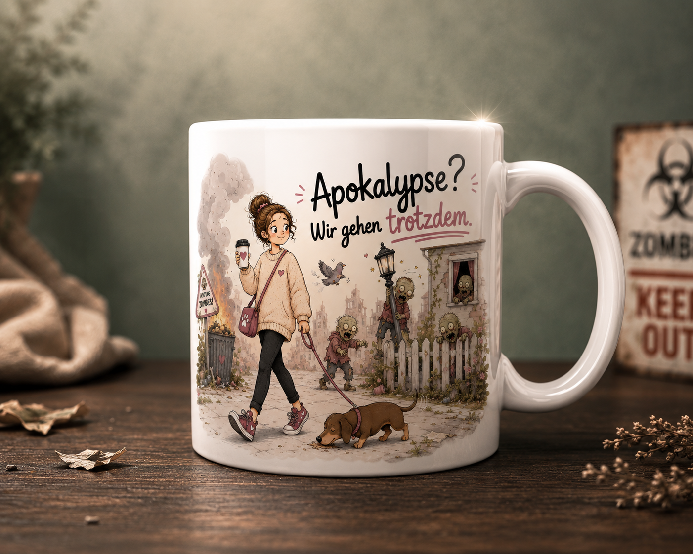 Lustige Zombie Hundetasse für Hundemama und Hundehalter, originelles Geschenk für Dackelfans und Hundemenschen