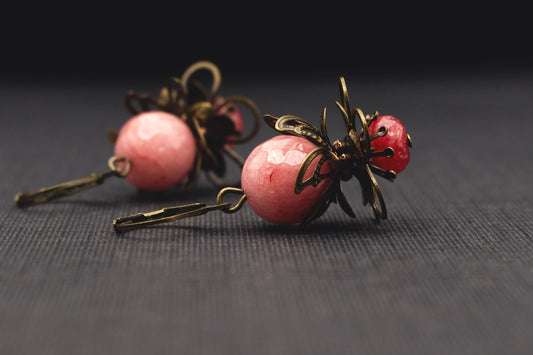Ohrringe Rosa Flamingo Glasperlen mit Antik Bronze – romantischer Boho Schmuck