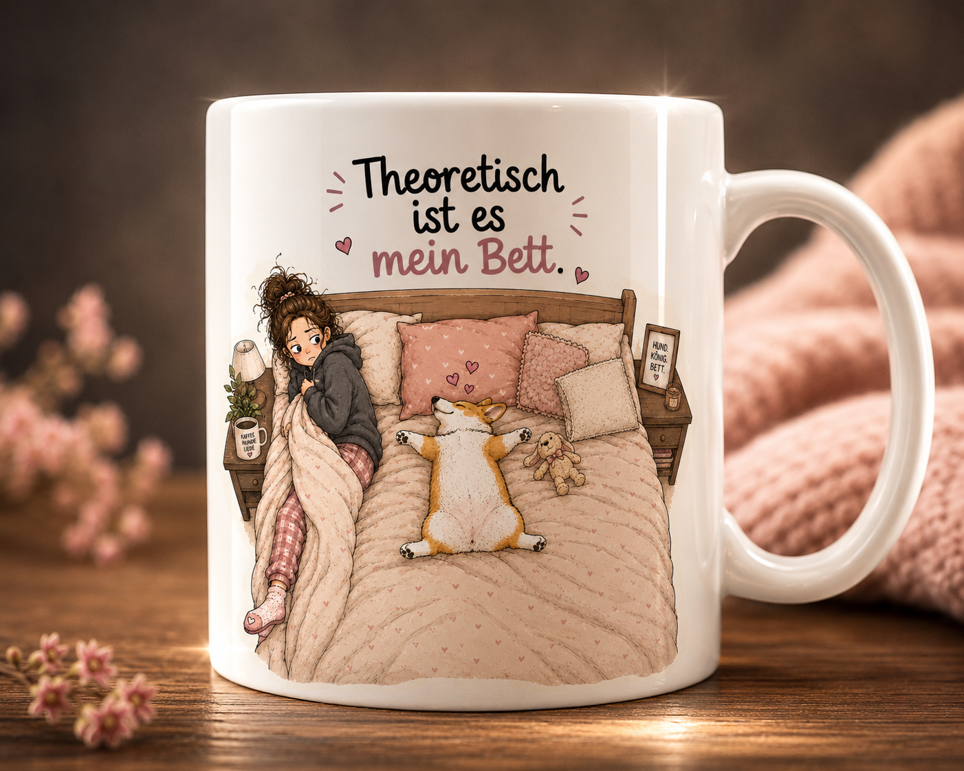 Lustige Hundetasse Theoretisch ist es mein Bett mit Corgi im Schlafzimmer für Hundehalter und Hundeliebhaber