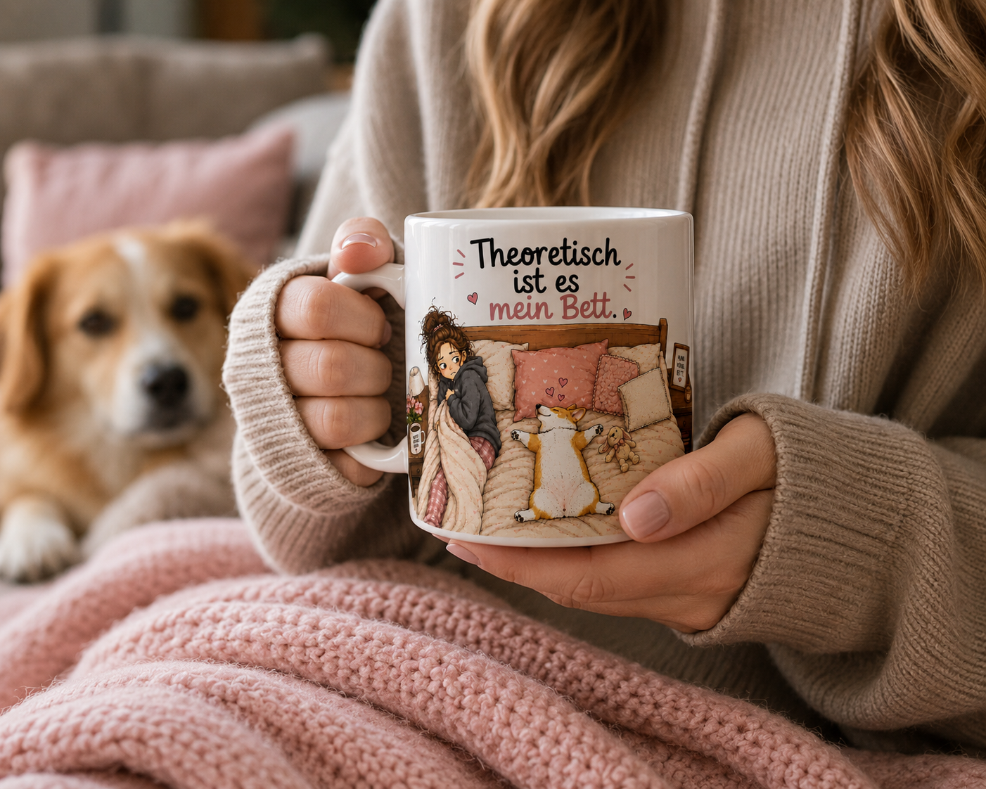 Hundetasse mit trockenem Humor und Corgi Motiv als Geschenk für Hundemenschen
