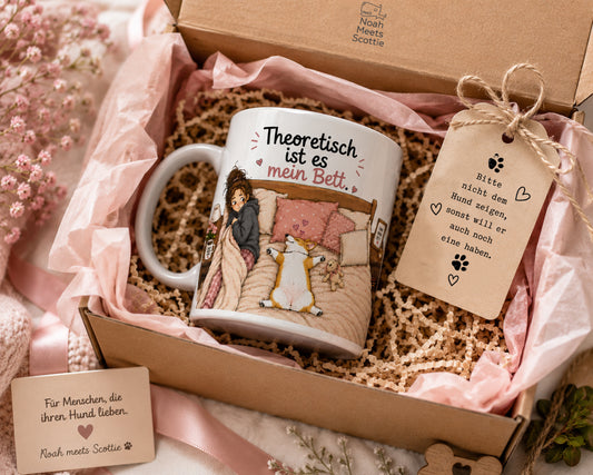 Hundetasse mit Corgi Motiv in liebevoller Geschenkbox mit Seidenpapier, Schleife und zwei Überraschungsstickern